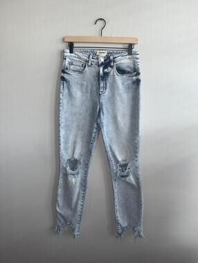 L'AGENCE Distressed Acid Wash Jeans Women's Size 27 Skinny Knee Hole Denim